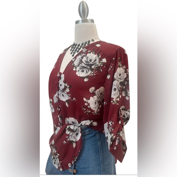 Torrid Burgundy Floral Blouse - Picture 4 of 9